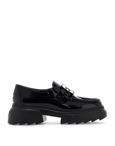 Roger Vivier Wallaviv Strass Buckle Loafers In Patent Leather In Black