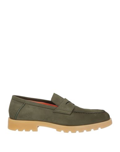 Santoni Man Loafers Dark Green Size 9 Leather In Green