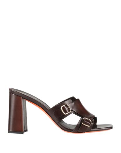 Santoni Woman Sandals Dark Brown Size 7.5 Leather In Brown
