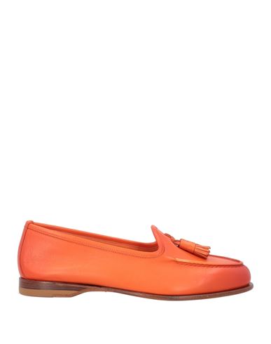 Santoni Woman Loafers Orange Size 8 Leather In Orange