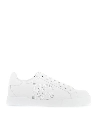 Dolce & Gabbana Women Portofino Low-top Leather Sneakers With Lateral Monogram In White