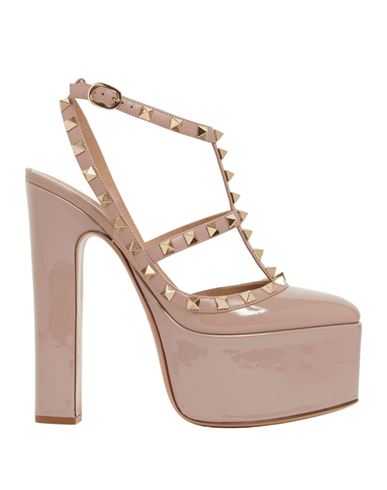 Valentino 155mm Rockstud Patent Leather Sandals In Beige