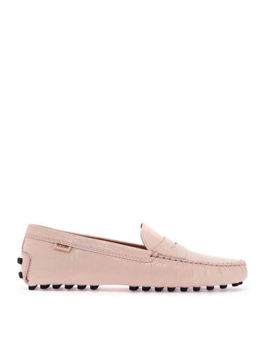 Tod's Crocodile Print Leather Driving Moccas In Pink