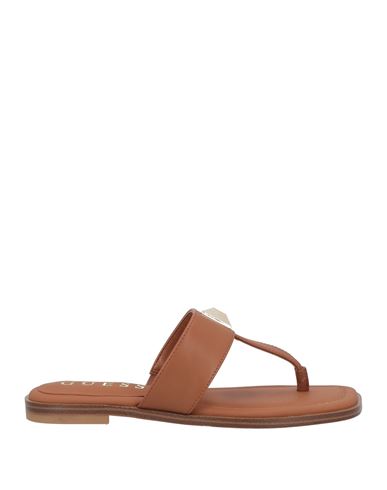 Guess Woman Thong Sandal Brown Size 8 Leather In Brown