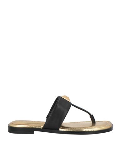 Guess Woman Thong Sandal Black Size 8 Leather In Black