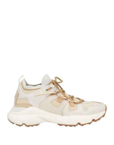 TOD'S TOD'S WOMAN SNEAKERS BEIGE SIZE 7.5 LEATHER, TEXTILE FIBERS 