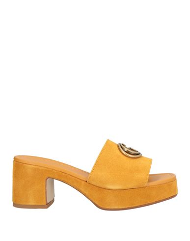 Guess Woman Sandals Marigold Size 8 Leather In Yellow