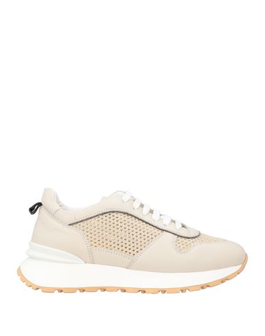 Doucal's Woman Sneakers Sand Size 7 Calfskin, Textile Fibers