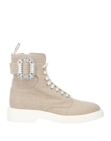 Roger Vivier Logo Plaque Viv Canvas Bootie In Beige
