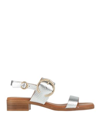 Super Women Woman Sandals Silver Size 8 Leather In Silver