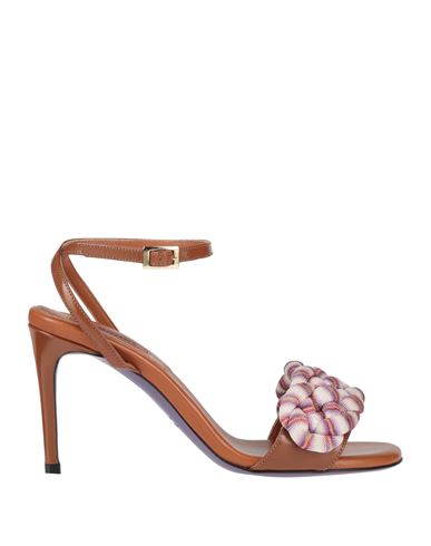 MISSONI MISSONI WOMAN SANDALS BROWN SIZE 7 TEXTILE FIBERS, LEATHER 