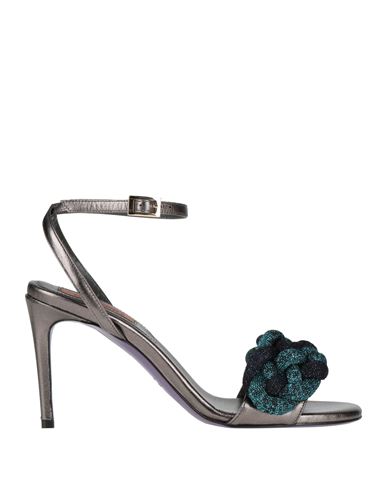 MISSONI MISSONI WOMAN SANDALS LEAD SIZE 7 TEXTILE FIBERS, LEATHER 