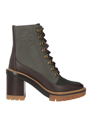 TORY BURCH TORY BURCH WOMAN ANKLE BOOTS MILITARY GREEN SIZE 8 LEATHER, TEXTILE FIBERS 
