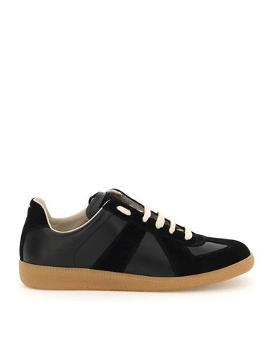 Maison Margiela Two-tone Leather And Suede Replica Sneakers In Black