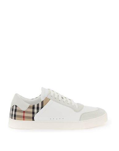 Burberry Men Stevie Leather And Check Canvas Sneakers In White