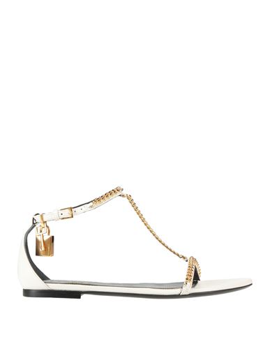 Tom Ford Woman Sandals Ivory Size 7 Goat Skin, Zamak