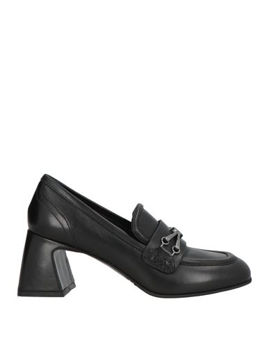 Pollini Woman Loafers Black Size 8 Leather In Black