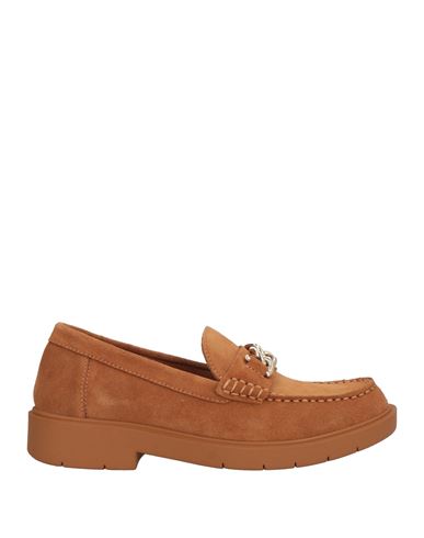 Geox Woman Loafers Camel Size 7 Leather In Beige