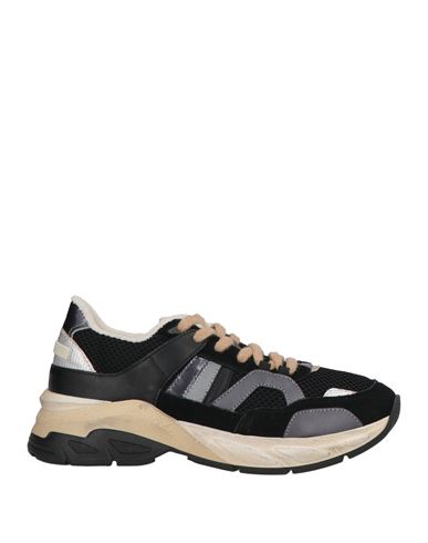 Serafini Woman Sneakers Black Size 7 Textile Fibers, Leather In Black