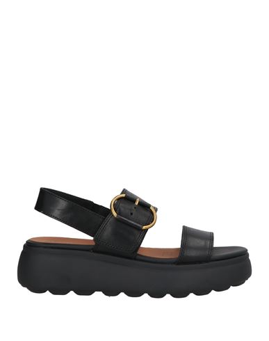 Geox Woman Sandals Black Size 8 Leather In Black