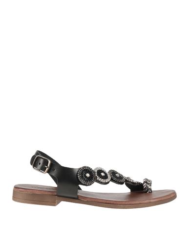 Bottega Artigiana Woman Thong Sandal Black Size 7 Leather, Textile Fibers