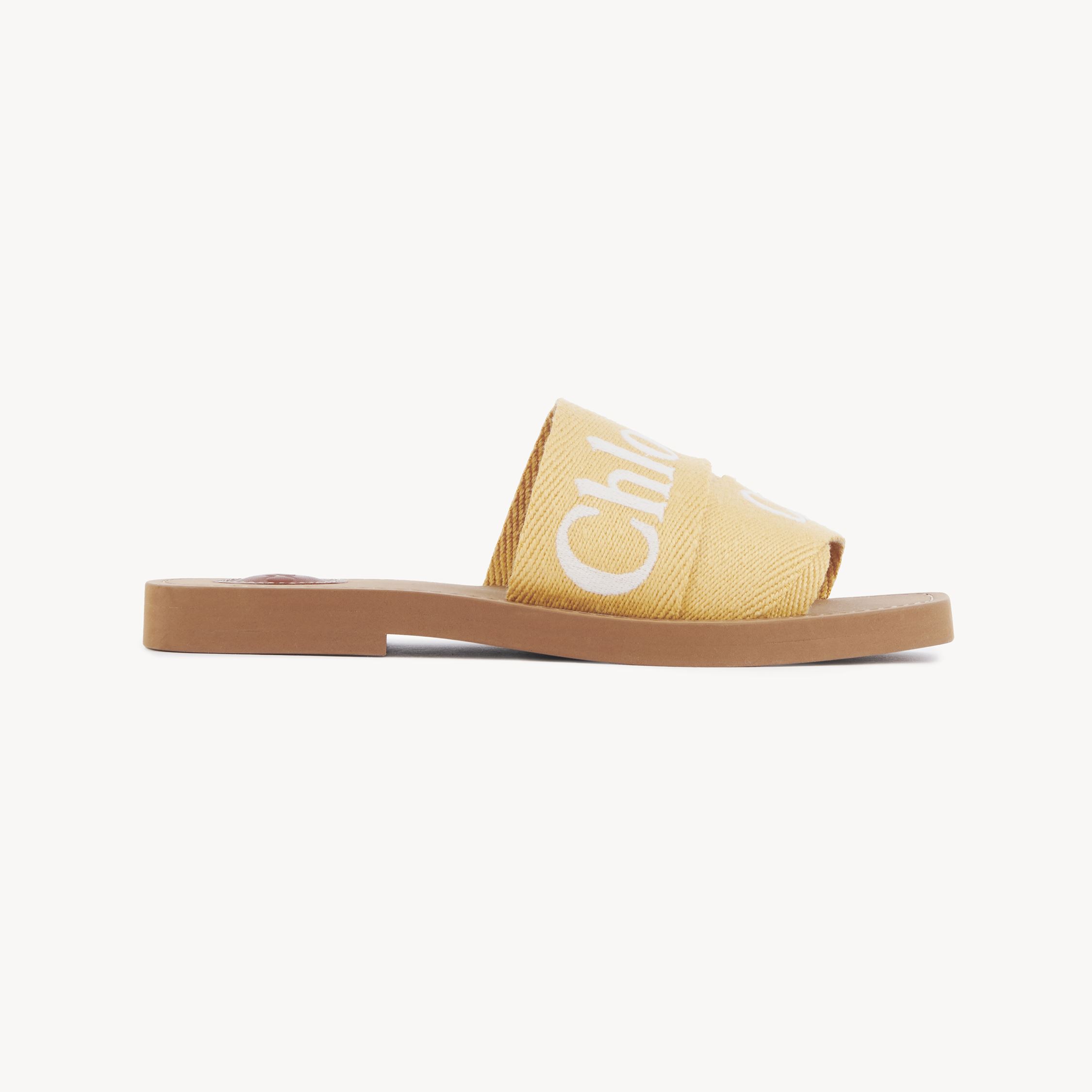 Chloé Mules Woody Femme Laiton Doré Taille 38 90% Lin, 10% Polyester In Golden Brass
