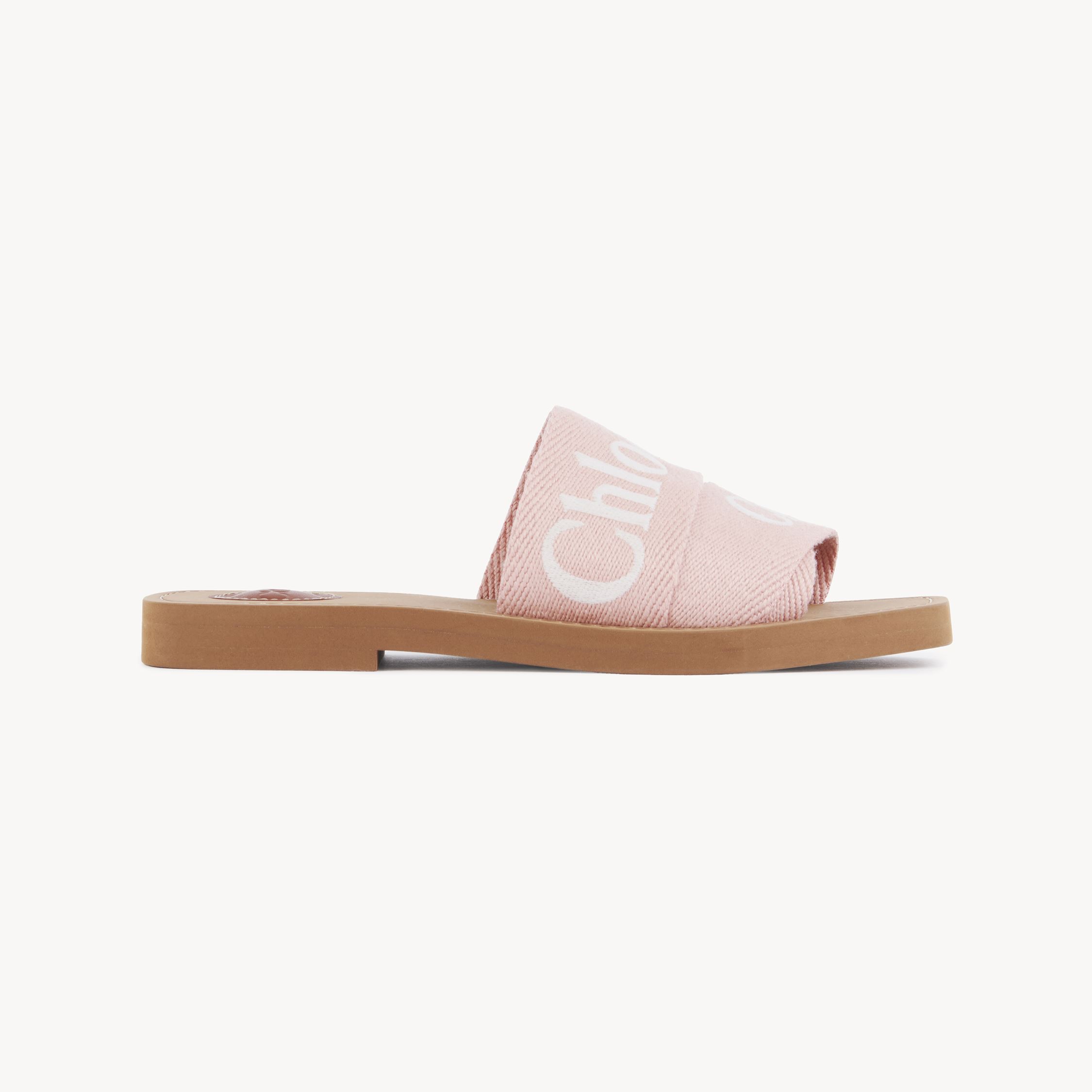 Chloé Mules Woody Femme Rose Taille 38 90% Lin, 10% Polyester In Pink