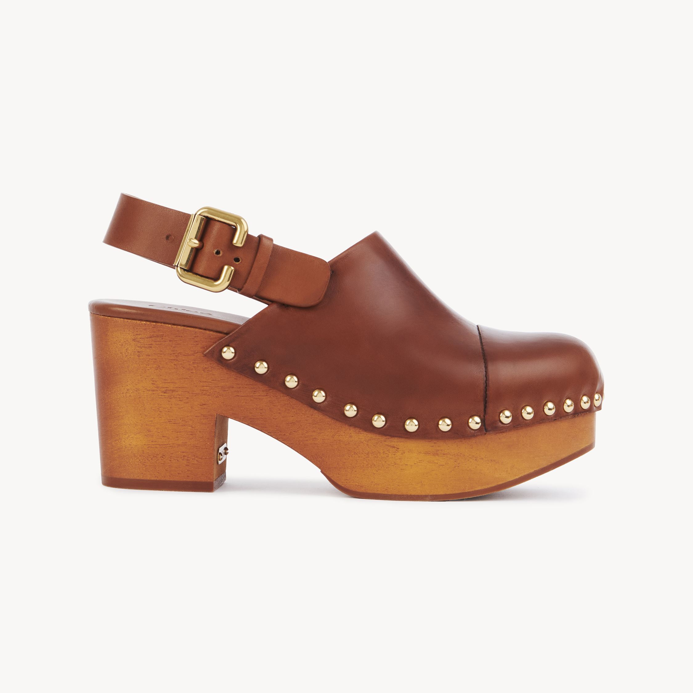 Chloé Jeannette Studded Leather Slingback Platform Clogs In Brown