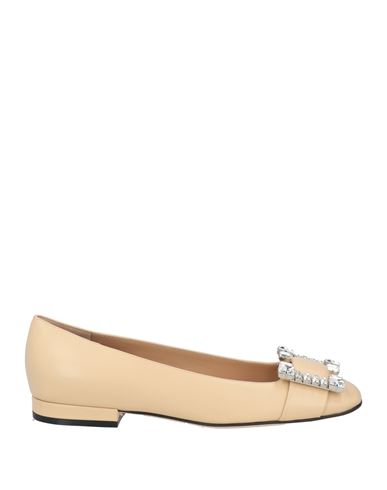 SERGIO ROSSI SERGIO ROSSI WOMAN BALLET FLATS BEIGE SIZE 7.5 LEATHER 