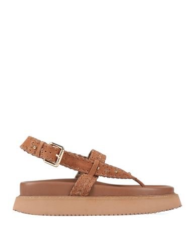 Coral Blue Woman Thong Sandal Camel Size 10 Leather In Beige