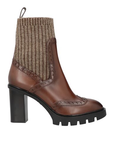 Santoni Woman Ankle Boots Brown Size 6 Leather, Textile Fibers