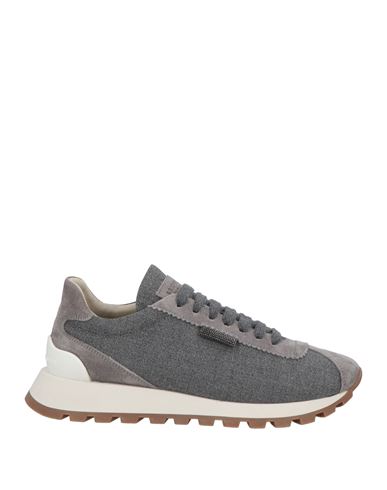 Brunello Cucinelli Woman Sneakers Grey Size 7 Leather, Virgin Wool