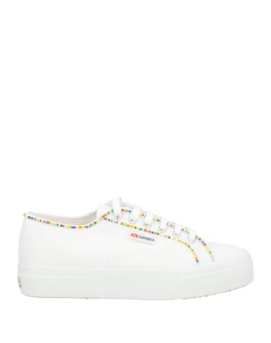 Superga 2740 White Multi Color Beaded Canvas Platform Sneakers In White
