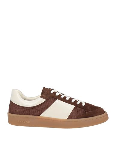 Sandro Man Sneakers Dark Brown Size 9 Leather, Textile Fibers In Brown