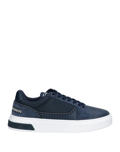 Ea7 Man Sneakers Navy Size 9 Cow Leather, Polyamide, Polyester, Polyurethane Coated In Navy