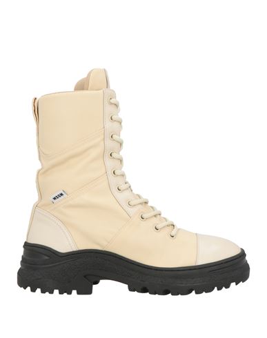 Msgm Woman Ankle Boots Beige Size 7 Leather, Textile Fibers In Neutral