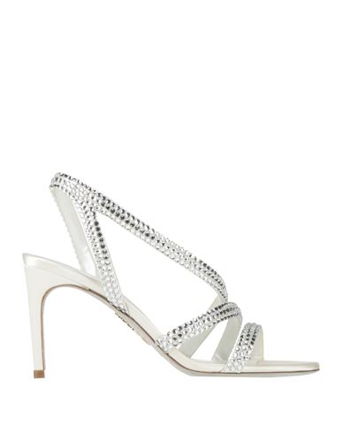 René Caovilla Rene' Caovilla Woman Sandals White Size 7 Textile Fibers In Silver