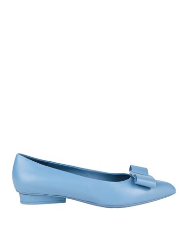 Ferragamo Woman Ballet Flats Sky Blue Size 8 Calfskin