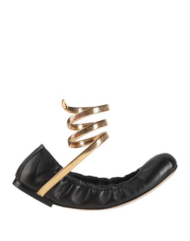 René Caovilla Juniper 10 Lambskin Serpent Detail Ballerinas In Black