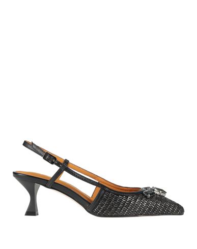 Apepazza Woman Pumps Black Size 6 Leather, Synthetic Raffia