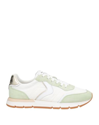 VOILE BLANCHE VOILE BLANCHE WOMAN SNEAKERS LIGHT GREEN SIZE 7 LEATHER, TEXTILE FIBERS 