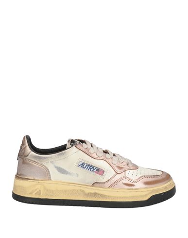 Autry 'super Vintage' White And Metallic Low Top Sneakers With Logo Detail In Rose Gold