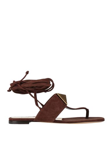 Valentino Garavani Woman Thong Sandal Chocolate Brown Size 6.5 Leather In Brown
