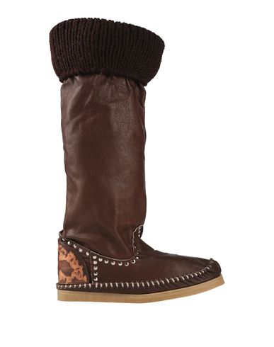 L' Artigiano Di Riccione Woman Boot Chocolate Brown Size 8 Leather, Textile Fibers