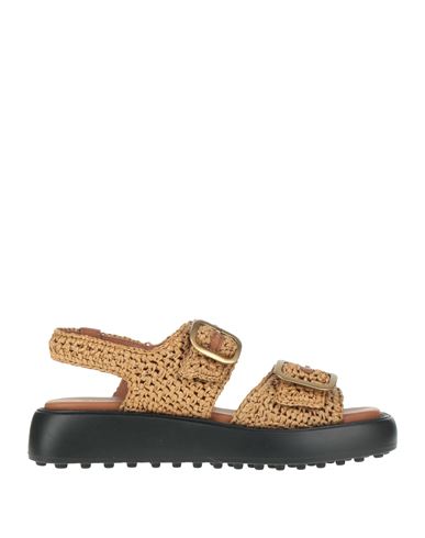 Tod's Woman Sandals Sand Size 5.5 Textile Fibers, Leather In Brown