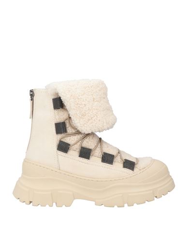 Brunello Cucinelli Woman Ankle Boots Ivory Size 7.5 Textile Fibers, Leather