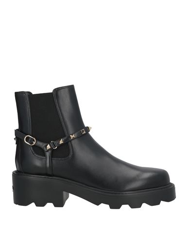 Valentino Rockstud Grainy Leather Boot In Black