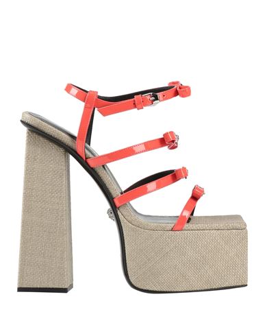 Versace Woman Sandals Coral Size 8 Calfskin In Multi
