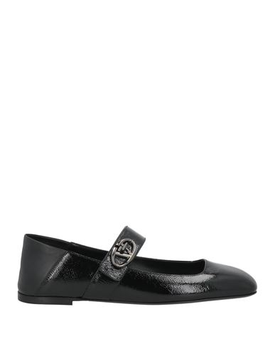Valentino Garavani Vlogo Locker Mary-jane Ballerina In Eel With Flower Application Woman Black 37.5 In Black