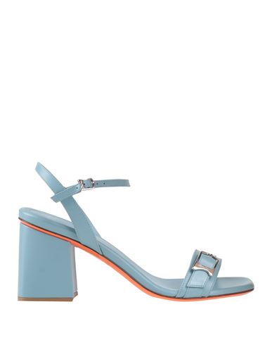Santoni Woman Sandals Sky Blue Size 8 Leather In Blue